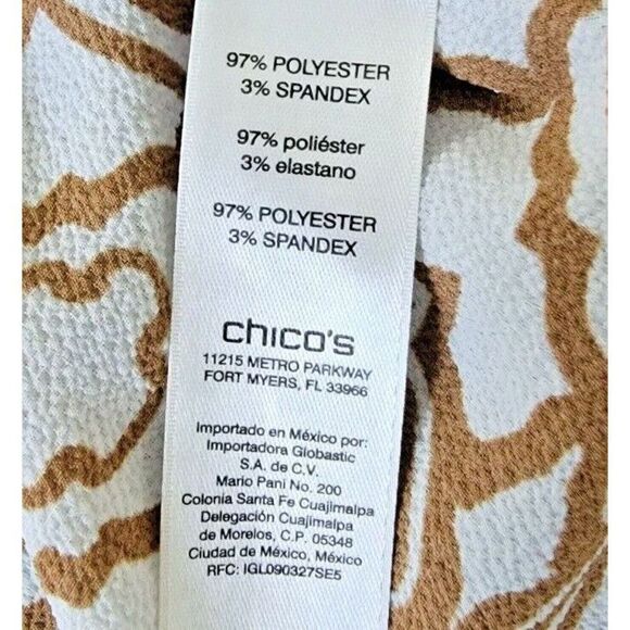 Chico's 2 Blouse Top Cold Shoulder Button Front‎ Brown/Off White SS - Picture 6 of 6